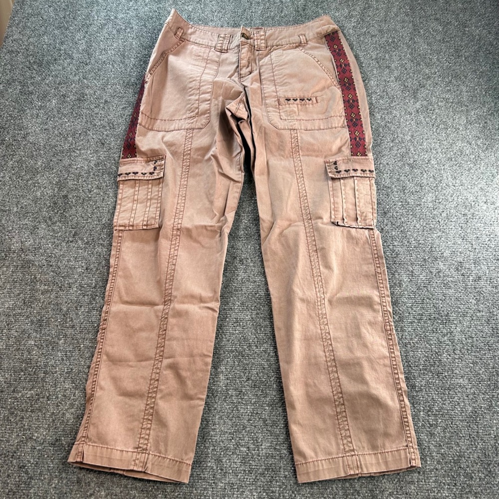 Sundance Cargo Pants Women 2P Mauve Brown Embroidered Boho Utility Straight Leg
